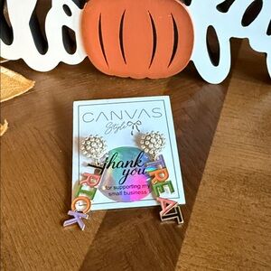Canvas Style Trick or Treat Dangle Earrings NWT